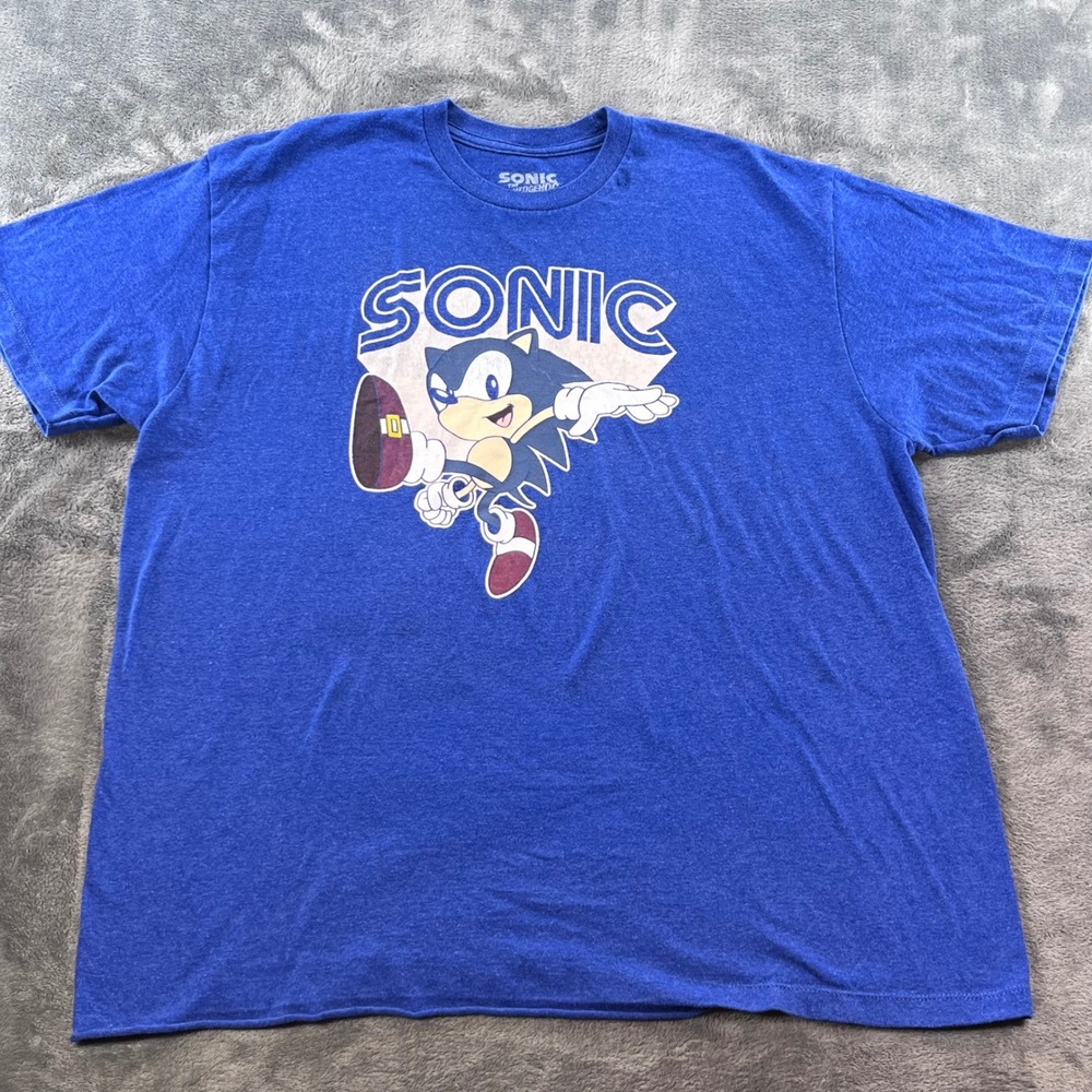 Sonic the Hedgehog Mens XL‎ Blue Graphic T-Shirt SEGA Video Game Tee Heather
